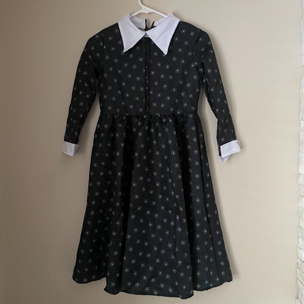 Girl’s Black Wednesday-Style Dress Costume with Wig